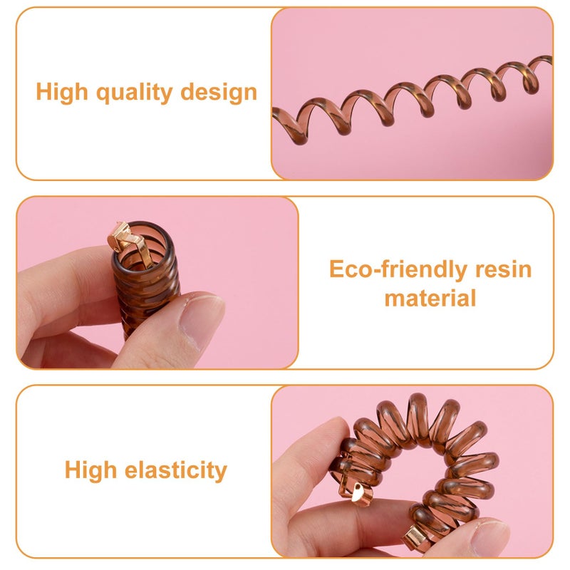 SmallCat 4PCS Spiral Hair Ties, 4 Colors Phone Cord Shape Hair Bands, Elastic Rubber Ponytail Holders for Women, No Crease Hair Accessories for Long Curly Hair - Black, Dark Brown, Light Brown, White - Image 3